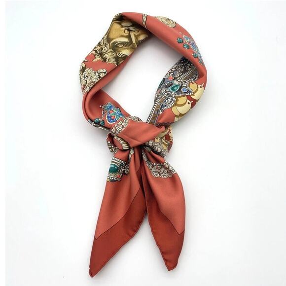 Hermes Carré 90 KOSHIMA by J.Abadie Orange Square Silk Scarf W/Box NWT - Picture 8 of 16